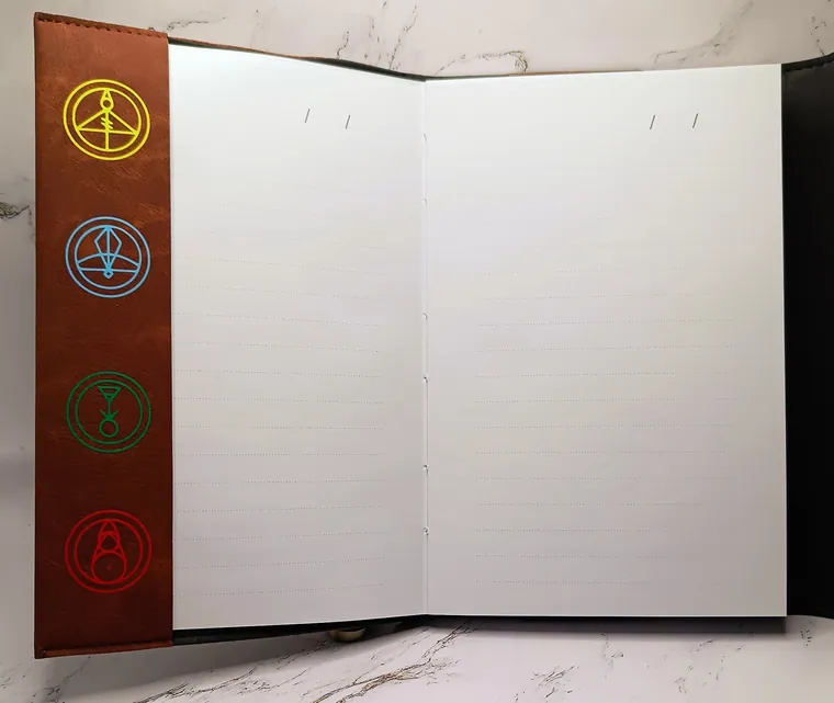 The same book opened, with glyph tabs down the fore edge.