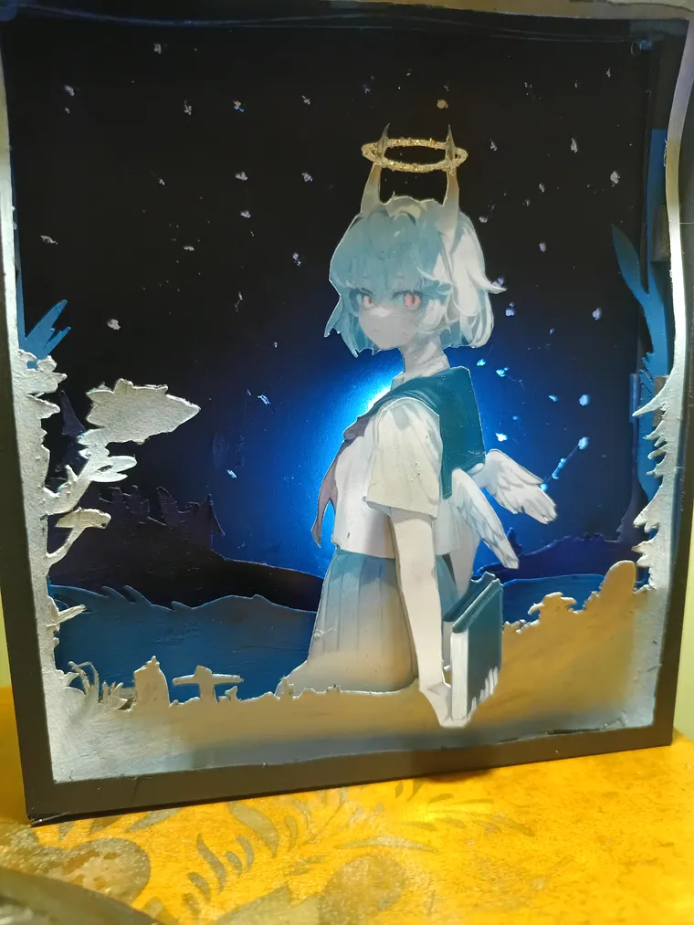 Layered shadow box lit from behind.