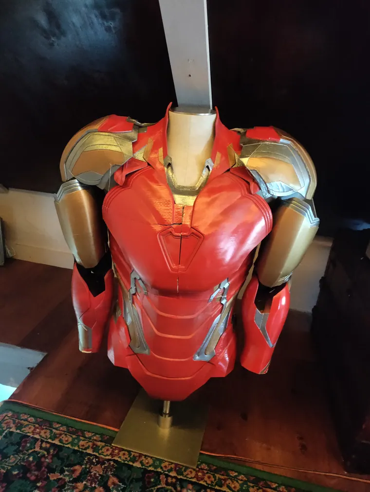 Assembled torso on a stand.