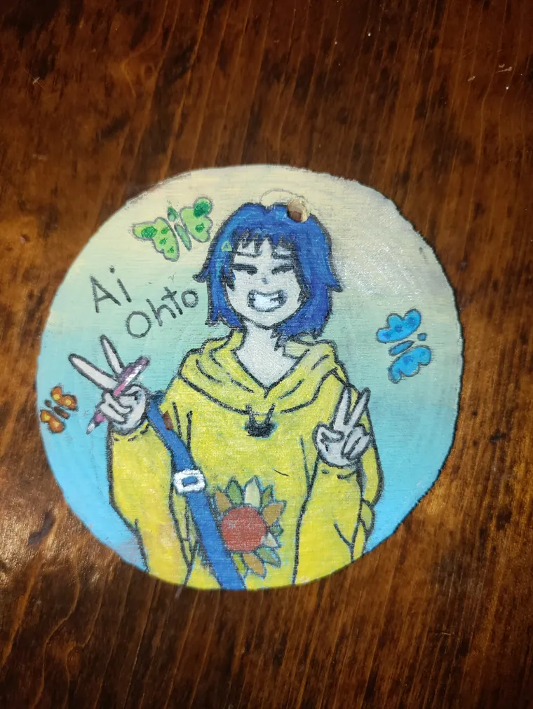 Ai Ohto, acrylic on a wood slice.