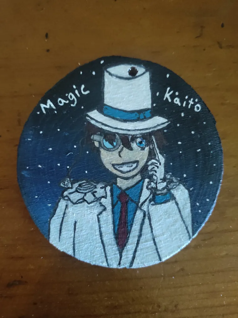 Magic Kaito, acrylic on a wood slice.