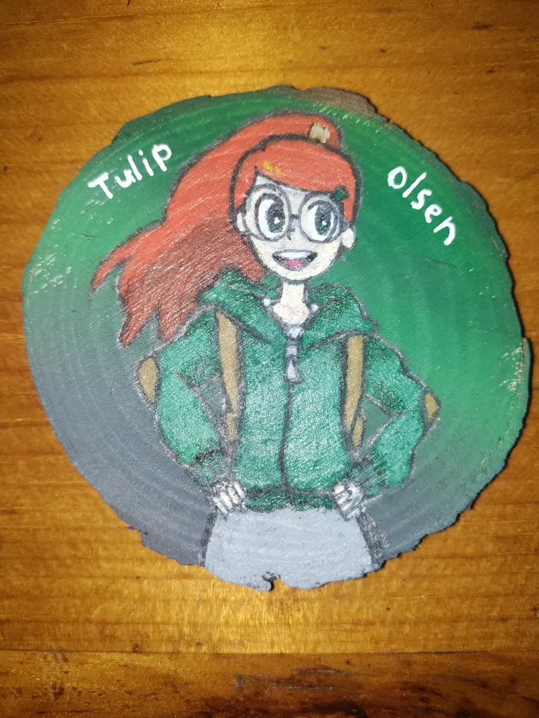 Tulip Olsen, acrylic on a wood slice.