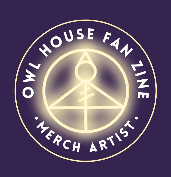 Owl House Fan Zine merch artist logo, front of the team shirt.