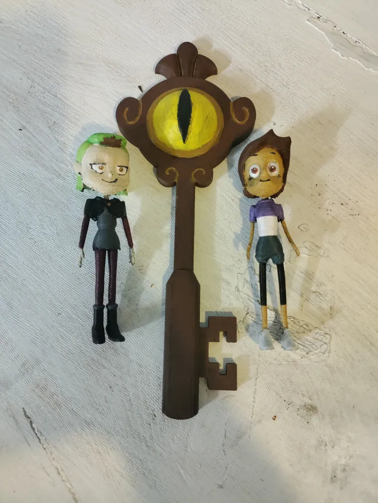 Gravity Falls key with painted figures.