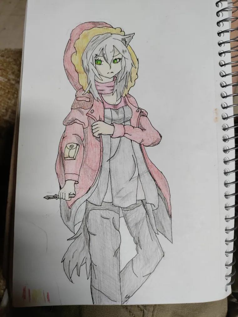 Hooded character, pencil.
