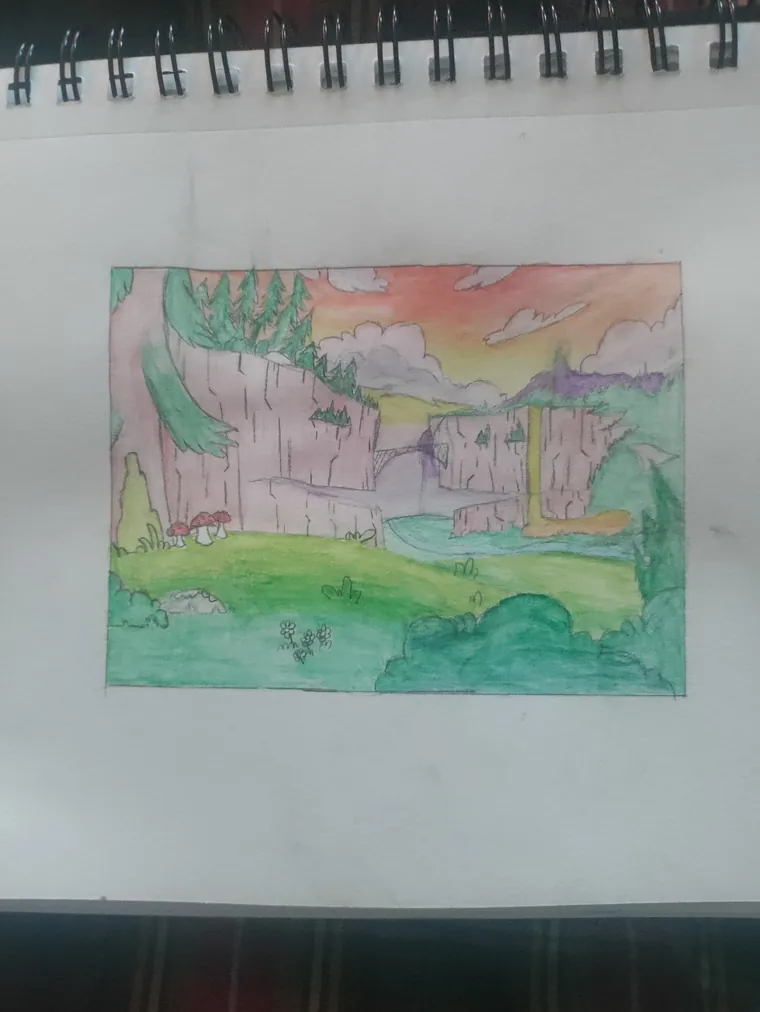 Landscape study, coloured pencil.