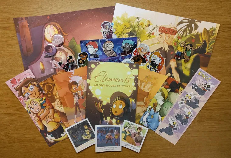 Elements zine with prints, sticker sheets and polaroids